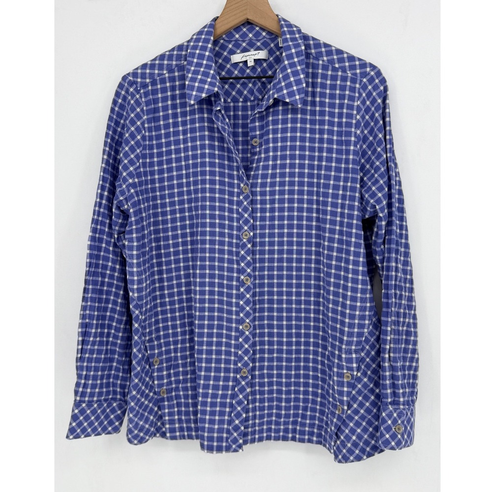 Foxcroft Button Up Shirt Cotton Blend Size 14 Gingham Plaid Side Button Detail